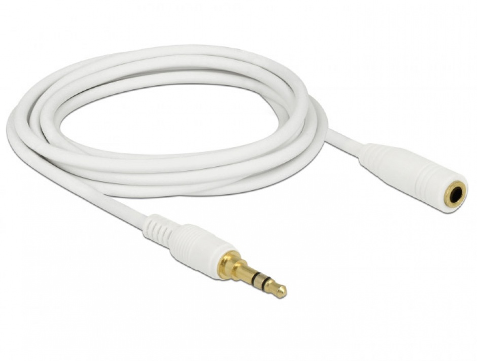Imagine Cablu prelungitor audio jack 3.5mm (pentru smartphone cu husa) 3 pini T-M 3m Alb, Delock 85589-1