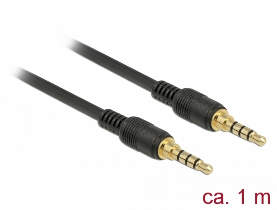 Imagine Cablu stereo jack 3.5mm 4 pini (pentru smartphone cu husa) Negru T-T 1m, Delock 85595