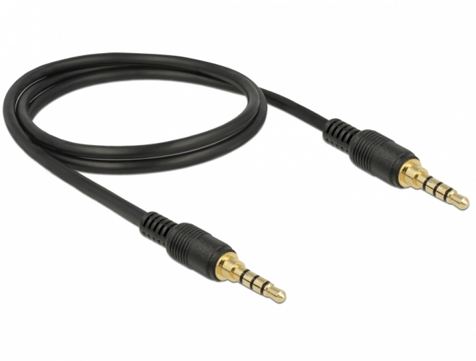 Imagine Cablu stereo jack 3.5mm 4 pini (pentru smartphone cu husa) Negru T-T 1m, Delock 85595-1