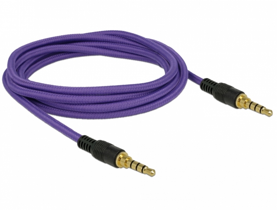 Imagine Cablu audio jack stereo 3.5mm (pentru smartphone cu husa) T-T 4 pini 2m mov, Delock 85599-1