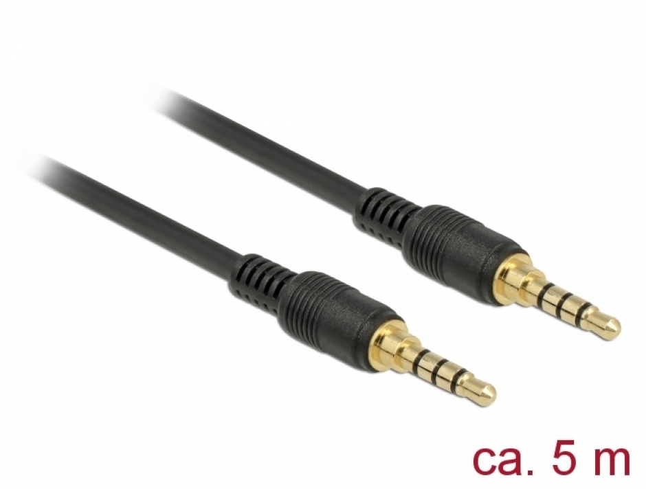 Imagine Cablu stereo jack 3.5mm 4 pini (pentru smartphone cu husa) Negru T-T 5m, Delock 85604