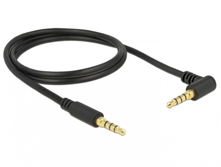 Imagine Cablu Stereo Jack 3.5 mm (pentru smartphone cu husa) 4 pini unghi 1m T-T Negru, Delock 85610-1