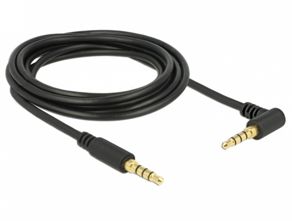 Imagine Cablu Stereo Jack 3.5 mm (pentru smartphone cu husa) 4 pini unghi 3m T-T Negru, Delock 85616-1