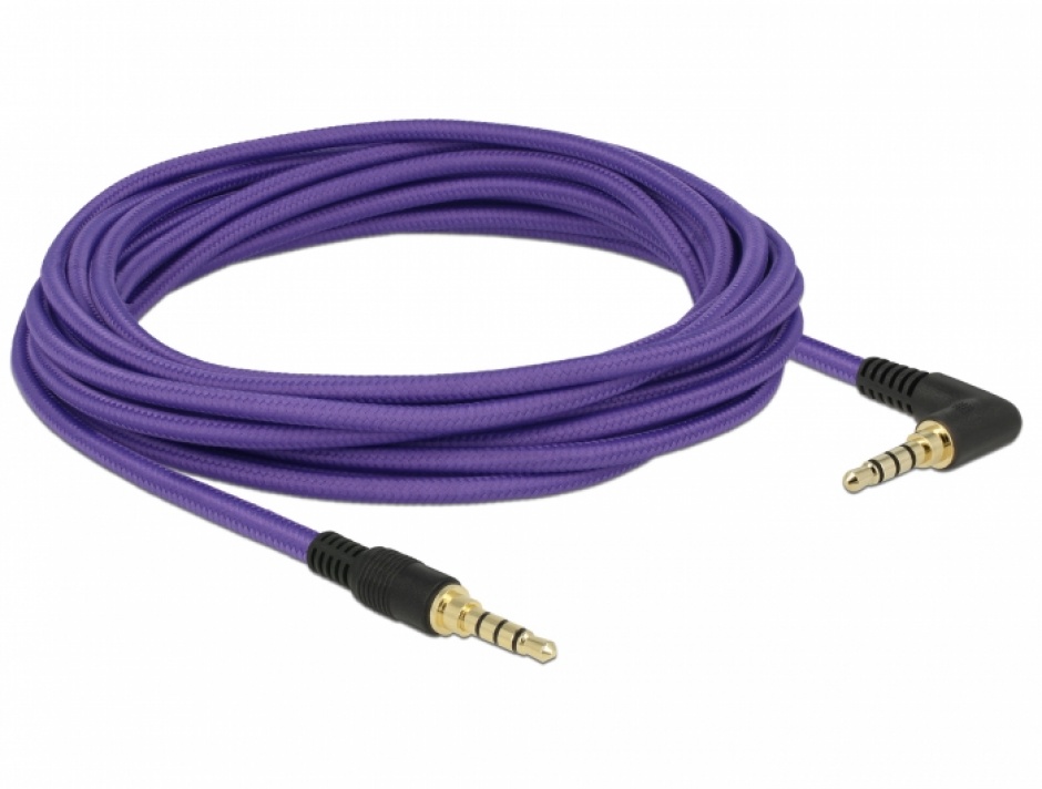 Imagine Cablu stereo jack 3.5mm 4 pini (pentru smartphone cu husa) unghi Mov T-T 5m, Delock 85620-1
