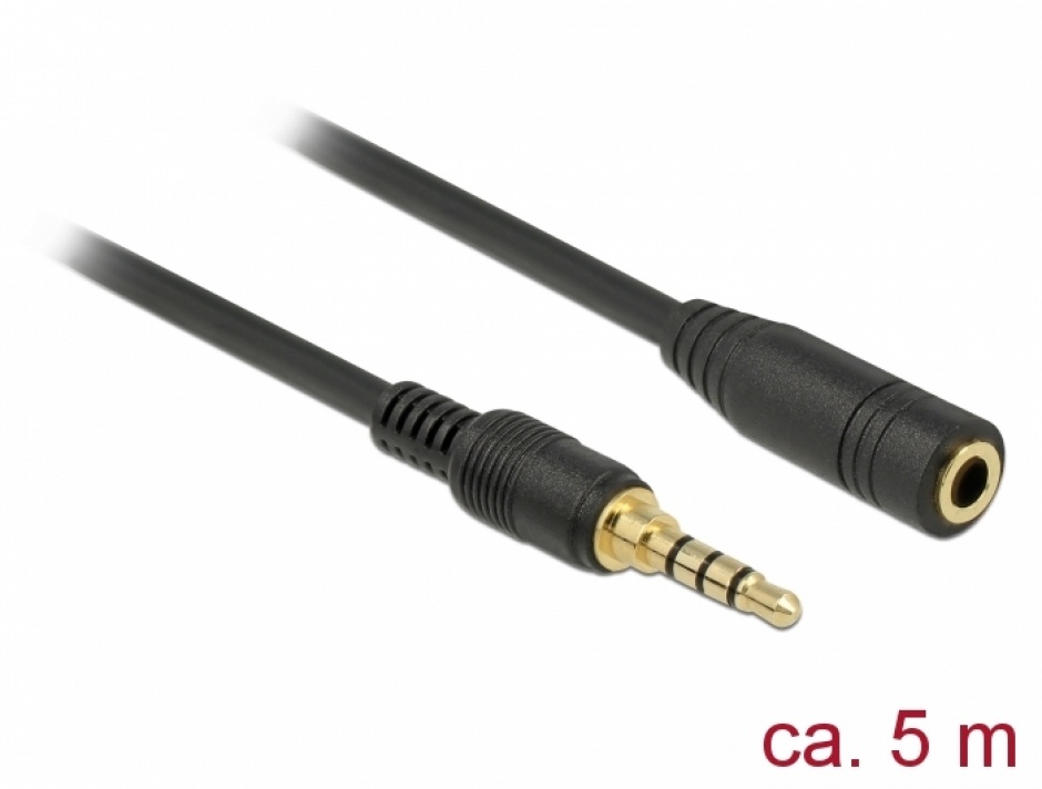 Imagine Cablu prelungitor audio jack 3.5mm 4 pini (pentru smartphone cu husa) T-M 5m, Delock 85635