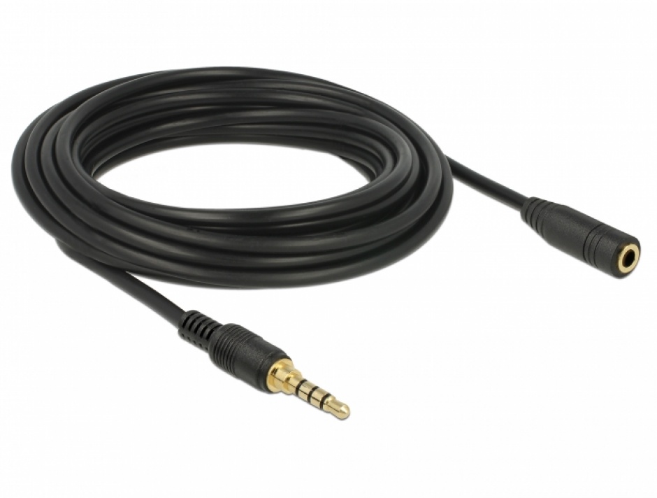 Imagine Cablu prelungitor audio jack 3.5mm 4 pini (pentru smartphone cu husa) T-M 5m, Delock 85635-1