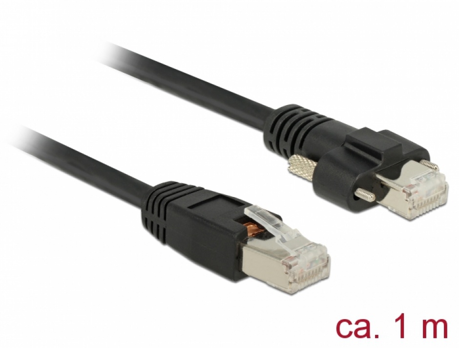 Imagine Cablu de retea RJ45 cu suruburi Cat.6 SSTP 1m Negru, Delock 85667