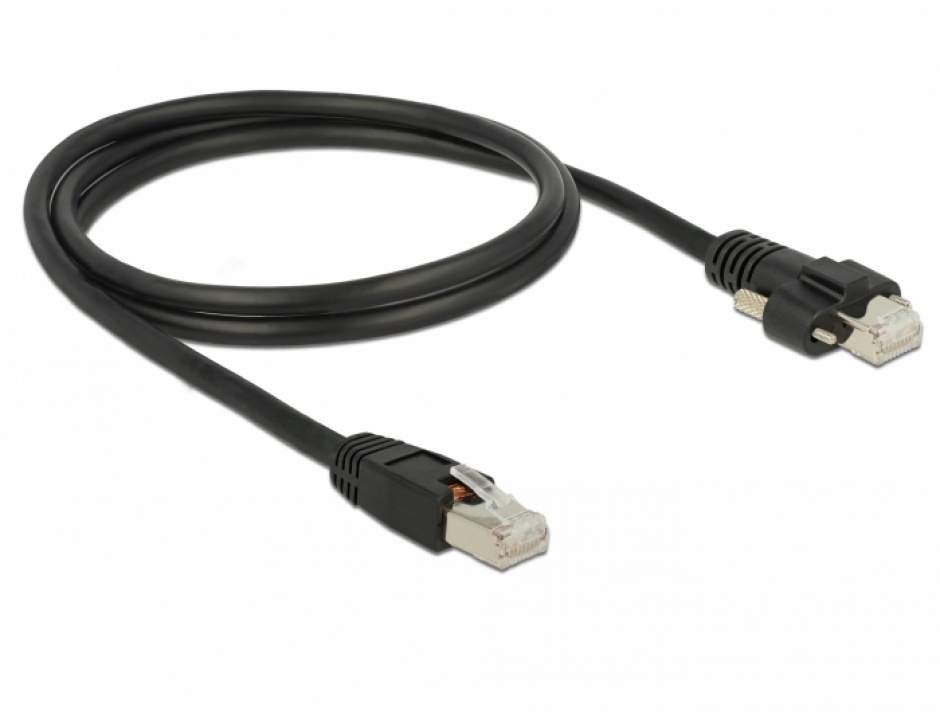 Imagine Cablu de retea RJ45 cu suruburi Cat.6 SSTP 1m Negru, Delock 85667