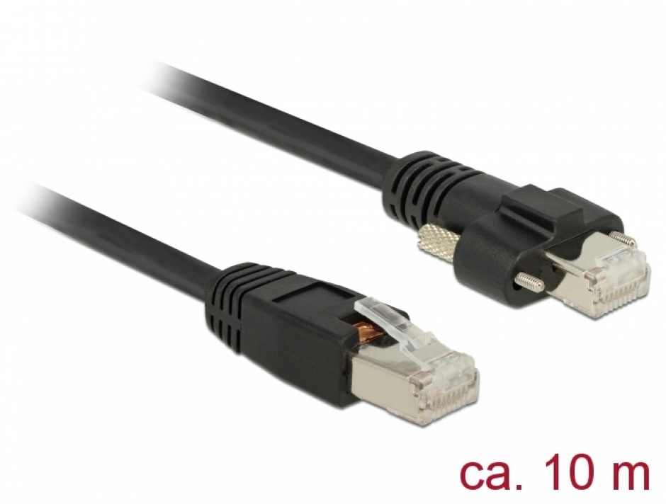 Imagine Cablu de retea RJ45 cu suruburi Cat.6 SSTP 10m Negru, Delock 85672