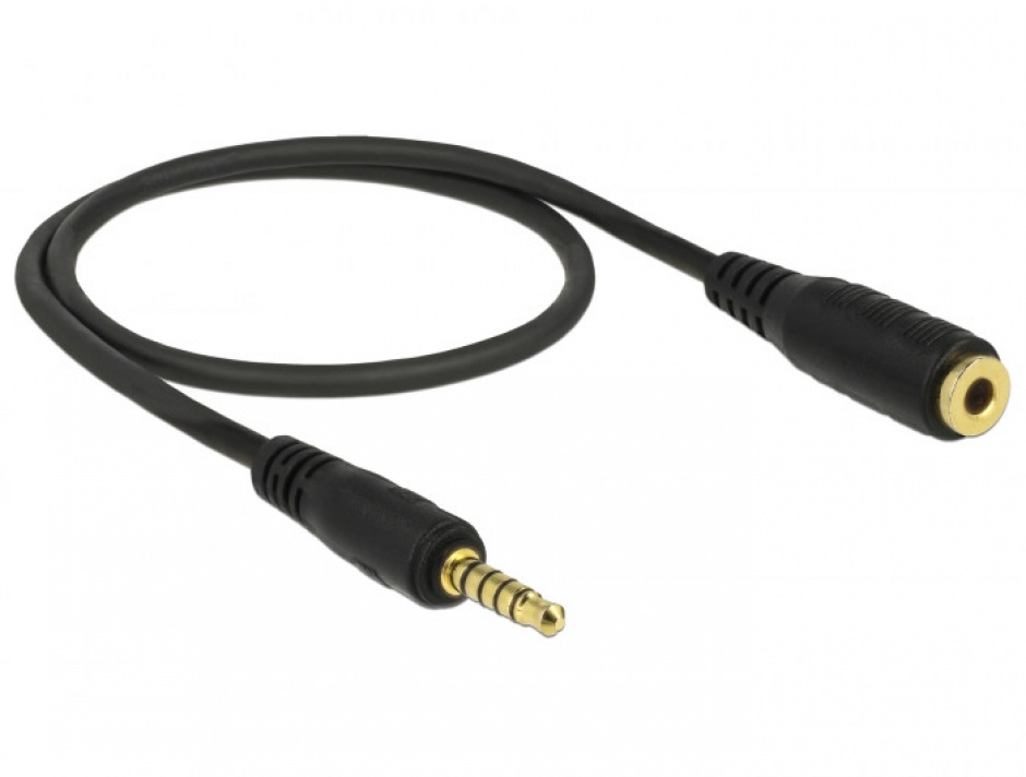 Imagine Cablu prelungitor jack stereo 3.5mm 5 pini T-M Negru 0.5m, Delock 85700-1