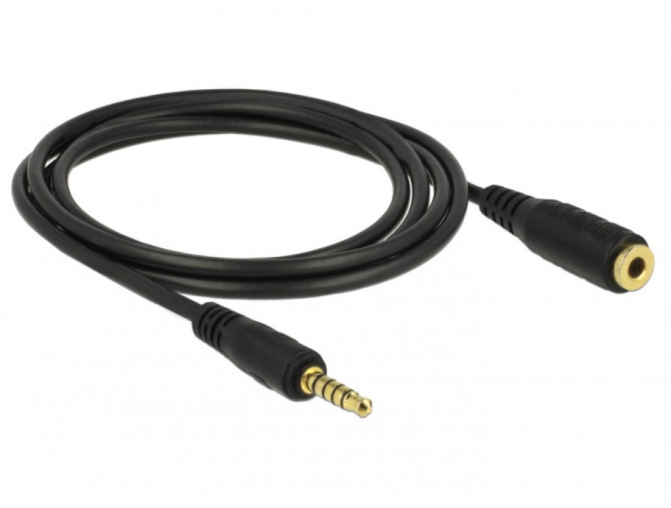 Imagine Cablu prelungitor jack stereo 3.5mm 5 pini T-M Negru 2m, Delock 85702-1