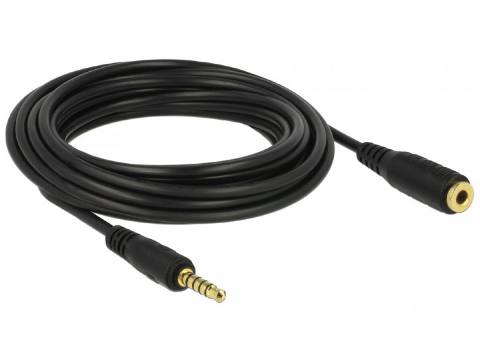 Imagine Cablu prelungitor jack stereo 3.5mm 5 pini T-M Negru 5m, Delock 85704-1