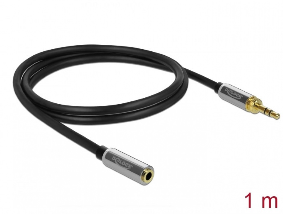 Imagine Cablu prelungitor jack stereo 3.5mm 3 pini T-M + adaptor cu surub 6.35 mm 1m, Delock 85780-1