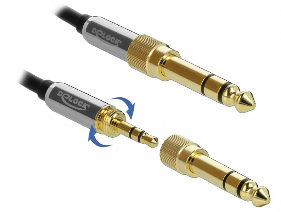 Imagine Cablu prelungitor jack stereo 3.5mm 3 pini T-M + adaptor cu surub 6.35 mm 1m, Delock 85780-3