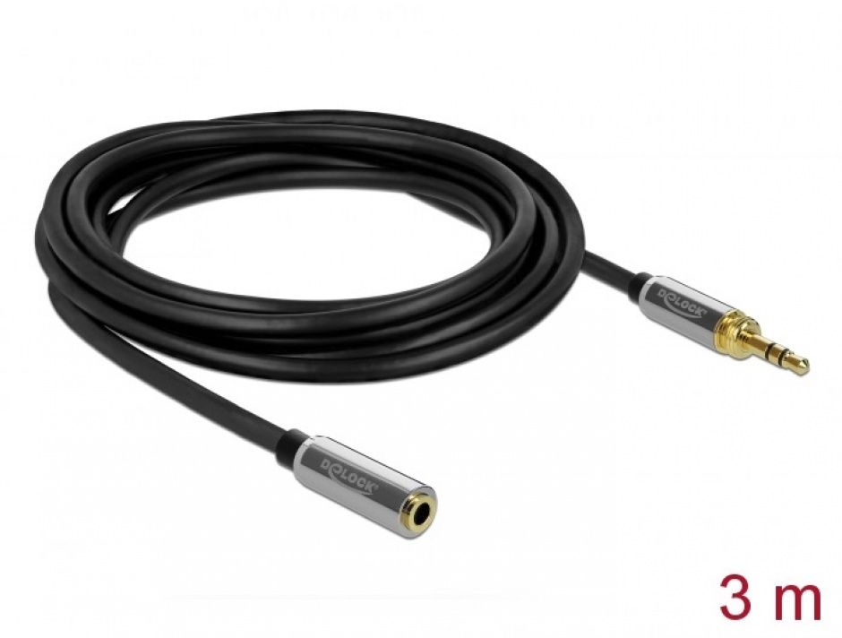 Imagine Cablu prelungitor jack stereo 3.5mm 3 pini T-M + adaptor cu surub 6.35 mm 3m, Delock 85782-1
