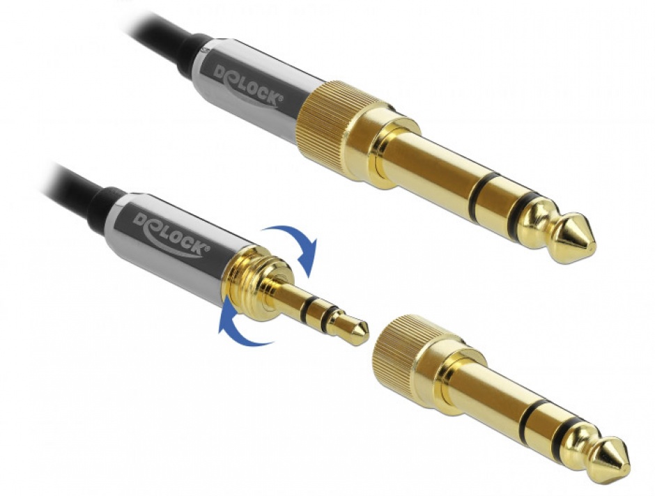 Imagine Cablu jack stereo 3.5mm 3 pini T-T + adaptor cu surub 6.35 mm 0.5m, Delock 85784-3