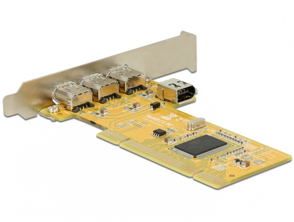 Imagine PCI Card cu 3 x external + 1 x internal FireWire A, Delock 89443-1