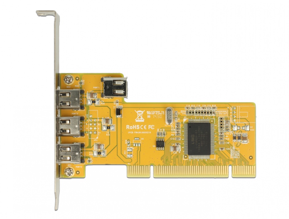Imagine PCI Card cu 3 x external + 1 x internal FireWire A, Delock 89443-2