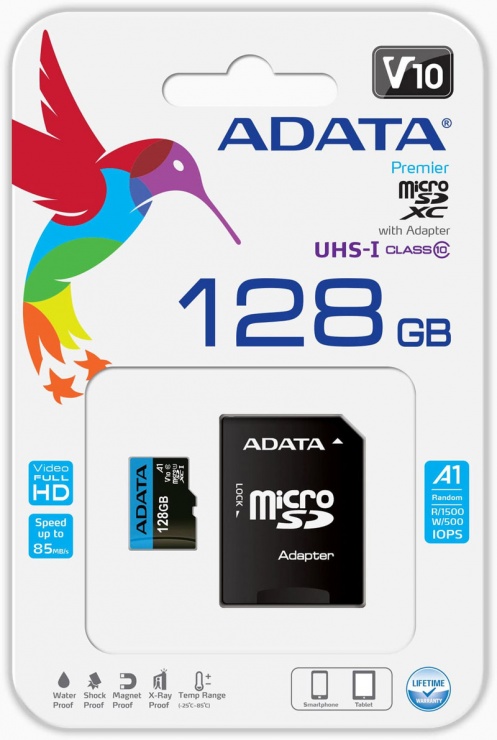 Imagine Card de memorie MicroSD SDXC 128GB clasa 10 + adaptor SD, ADATA-2