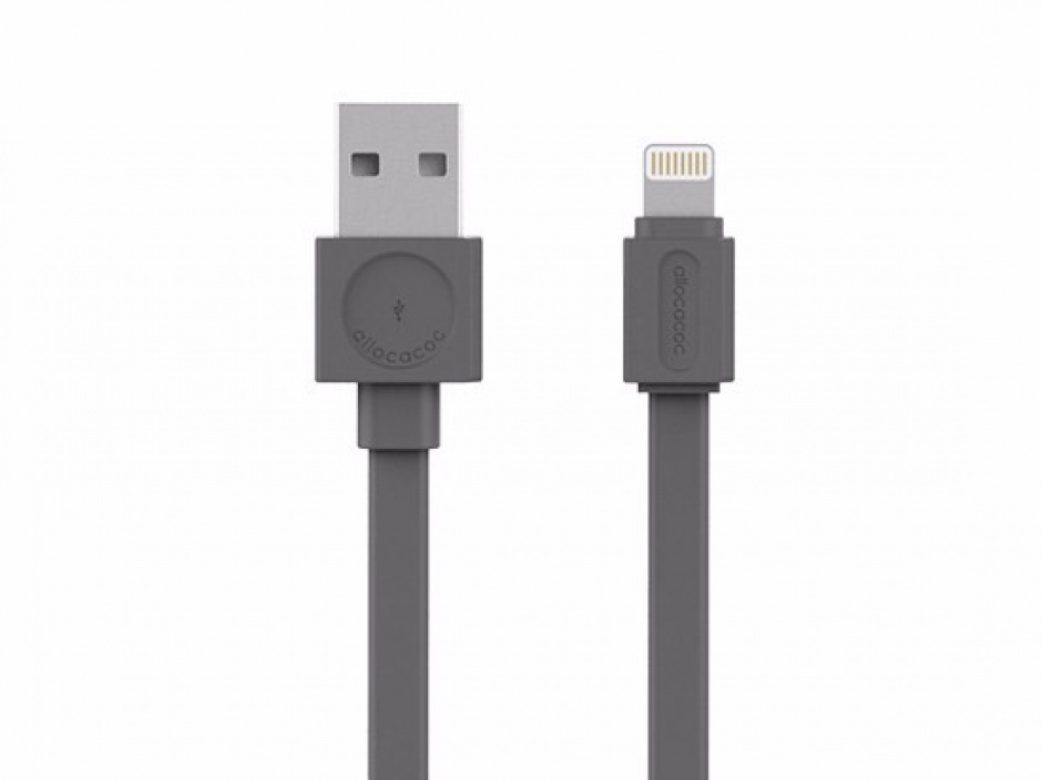 Imagine Cablu de date + alimentare USB la Lightning 1.5m Gri, Allocacoc
