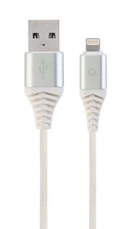 Imagine Cablu date + incarcare USB la iPhone Lightning Premium 1m Argintiu/Alb, Gembird CC-USB2B-AMLM-1M-BW2