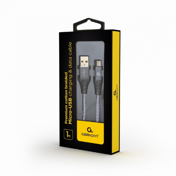 Imagine Cablu USB 2.0 la micro USB-B Premium T-T 1m Gri/Alb brodat, Gembird-1