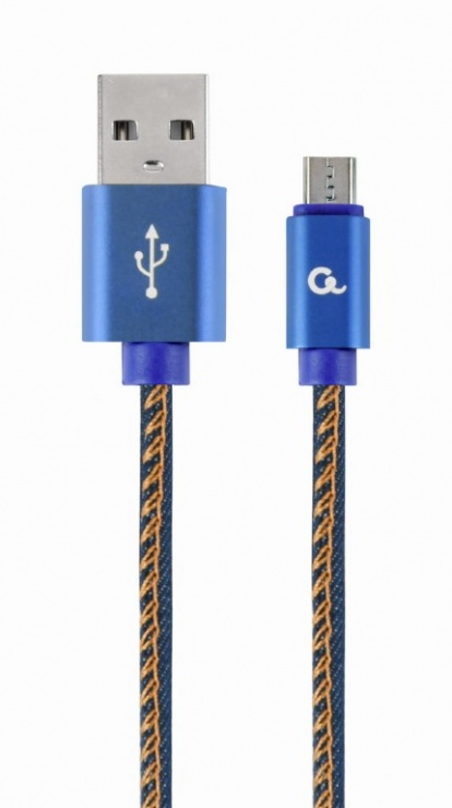Imagine Cablu micro USB-B la USB 2.0 Premium jeans (denim) 1m, Gembird CC-USB2J-AMmBM-1M-BL