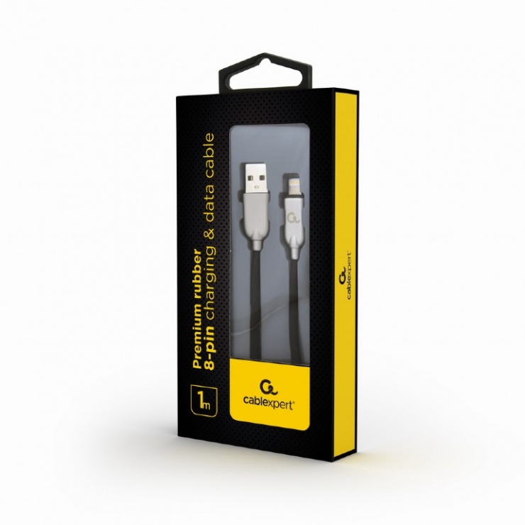 Imagine Cablu USB 2.0 la iPhone Lightning Premium 1m Negru, Gembird-1