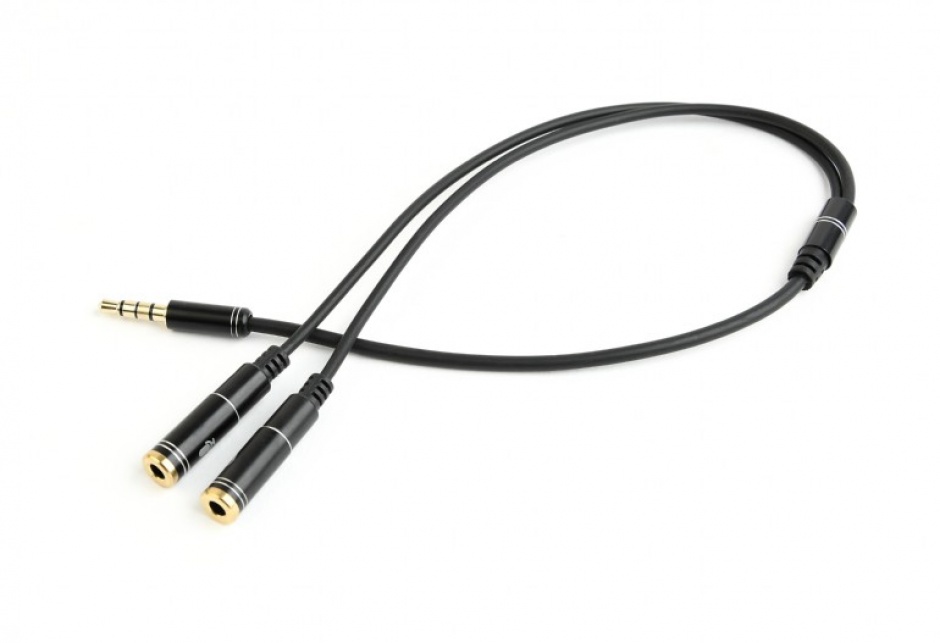 Imagine Cablu stereo jack 3.5mm 4 pini la 2 x jack 3.5mm casca + microfon T-M 0.2m, Gembird CCA-417M 