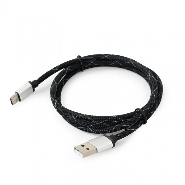 Imagine Cablu USB 2.0 la USB-C T-T 2.5m Negru brodat, Gembird CCP-USB2-AMCM-2.5M-1