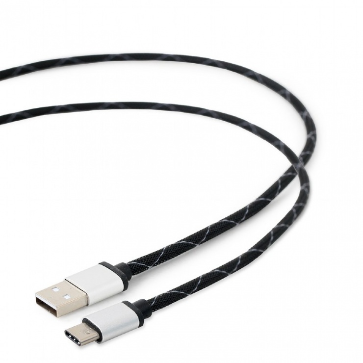 Imagine Cablu USB 2.0 la USB-C T-T 2.5m Negru brodat, Gembird CCP-USB2-AMCM-2.5M-2