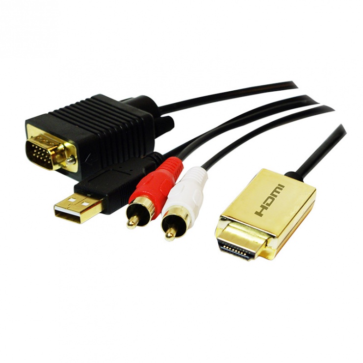 Imagine Cablu convertor HDMI la VGA cu audio si alimentare USB T-T 2m, Logilink CV0052A