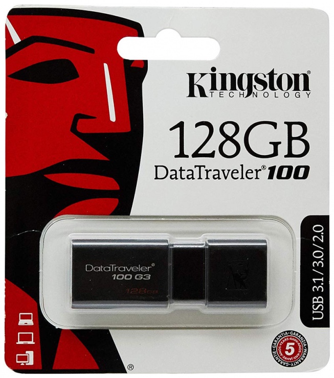 Imagine Stick USB 3.0 128GB DataTraveler Black, KINGSTON DT100G3/128GB-1
