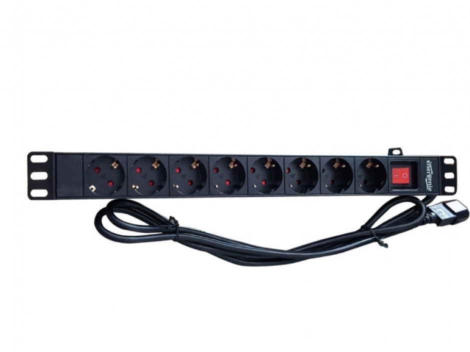 Imagine Prelungitor PDU rackabil 1U C14 cu 8 prize Schuko 3m 16A, Gembird EG-PDU-012-C14	