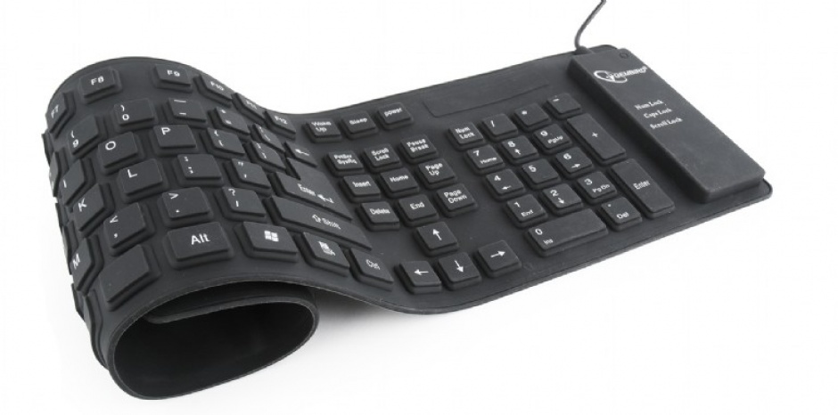Imagine Tastatura flexibila USB cu adaptor OTG Negru, Gembird KB-109F-B-1