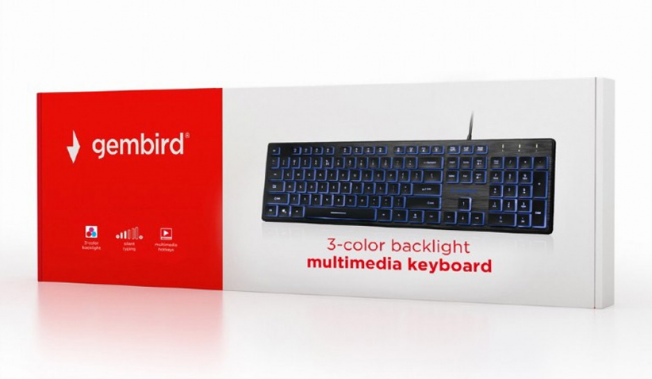 Imagine Tastatura Multimedia USB backlight 3 culori Black, Gembird KB-UML3-01