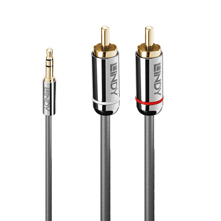 Imagine Cablu audio jack 3.5mm la 2 x RCA 10m T-T Antracit Cromo Line, Lindy L35337