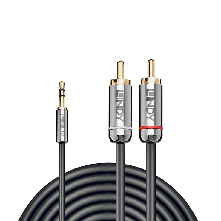 Imagine Cablu audio jack 3.5mm la 2 x RCA 2m T-T Antracit Cromo Line, Lindy L35334-1