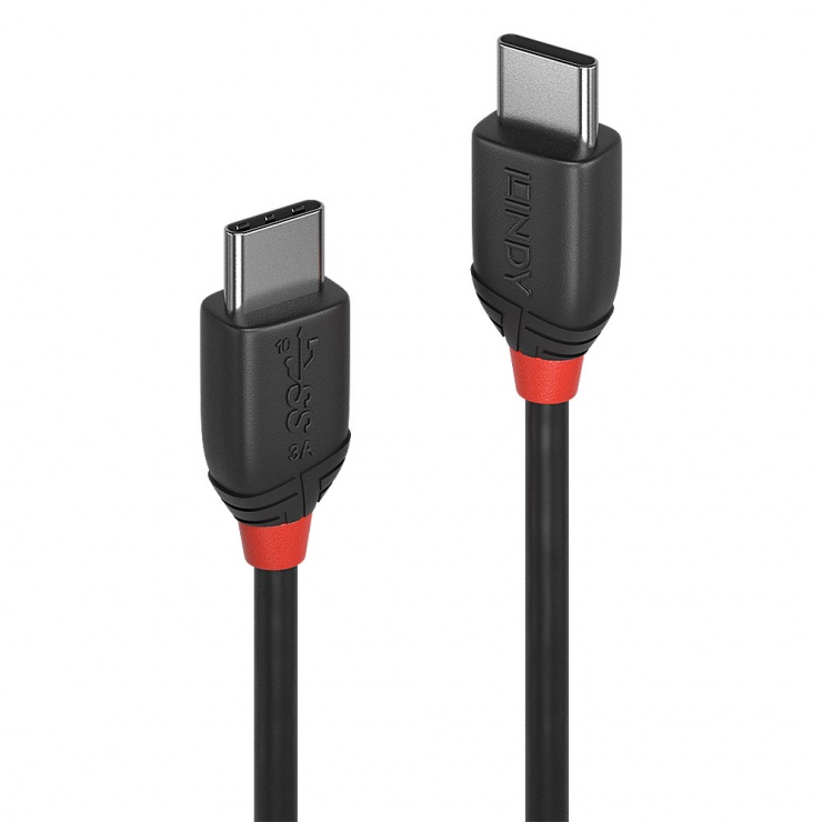 Imagine Cablu USB 3.1 tip C la tip C 3A/60W Black Line T-T 0.5m, Lindy L36905