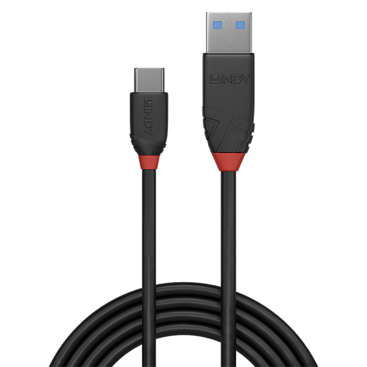 Imagine Cablu USB 3.1 tip A la tip C Black Line 3A 1.5m Negru, Lindy L36917-1