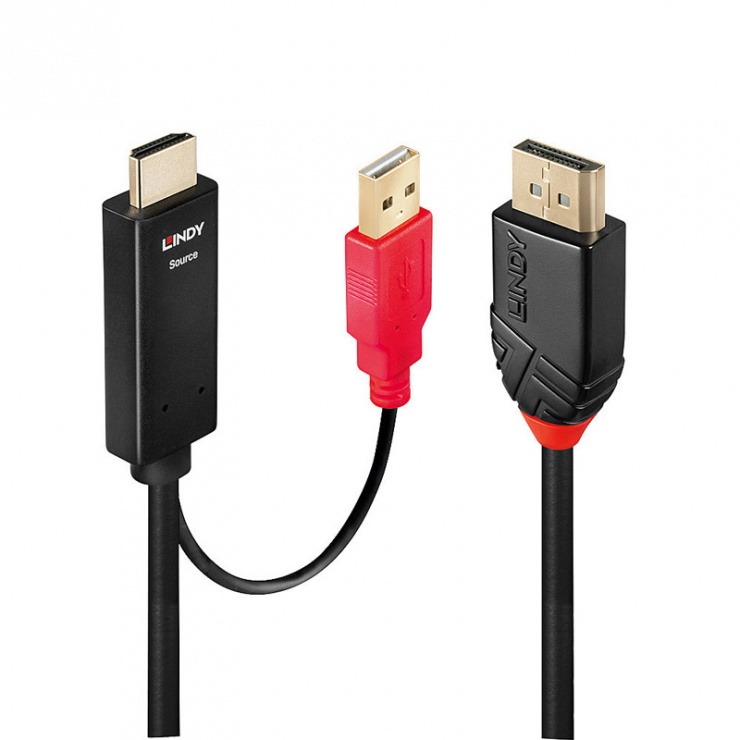 Imagine Cablu HDMI la Displayport cu alimentare USB T-T 3m Negru, Lindy L41427