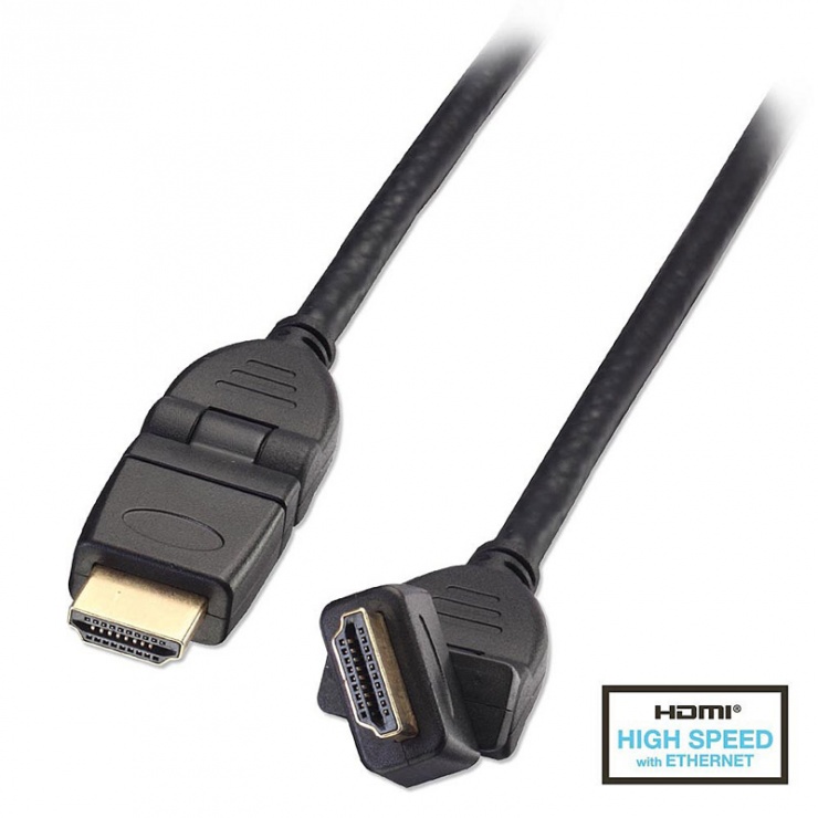 Imagine Cablu HDMI v1.4 Full HD 2m T-T conectori rotativi 180 grade Negru, Lindy L41516
