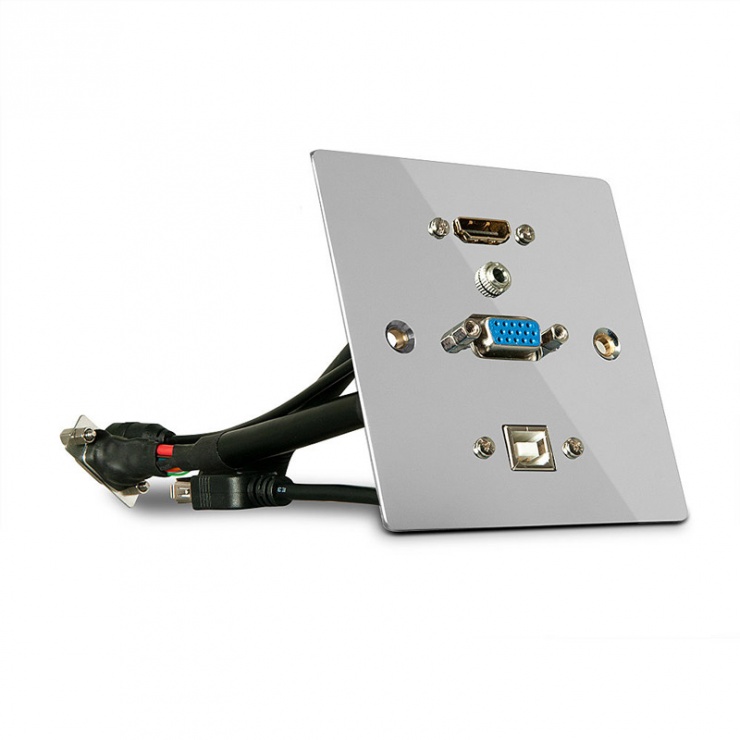 Imagine Priza aplicata metalica VGA, HDMI 4K Ultra HD, USB si Audio, Lindy L60216