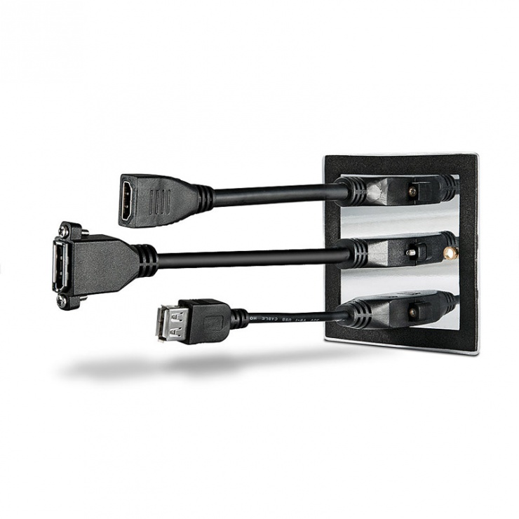 Imagine Priza aplicata metalica HDMI Ultra HD 4K, Displayport & USB-B, Lindy L60217-1