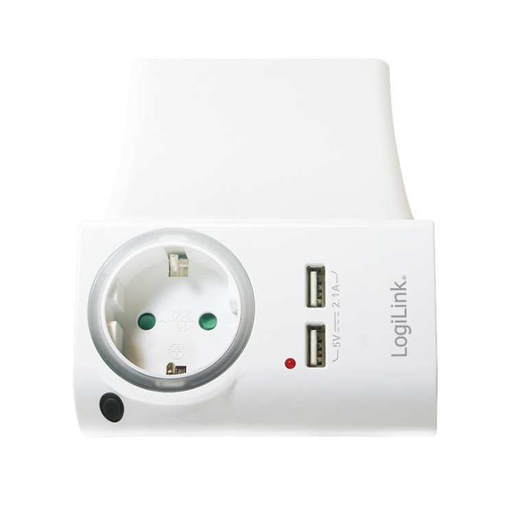 Imagine Incarcator priza cu 2 x USB 5V/2.1A si suport telefon, Logilink PA0165