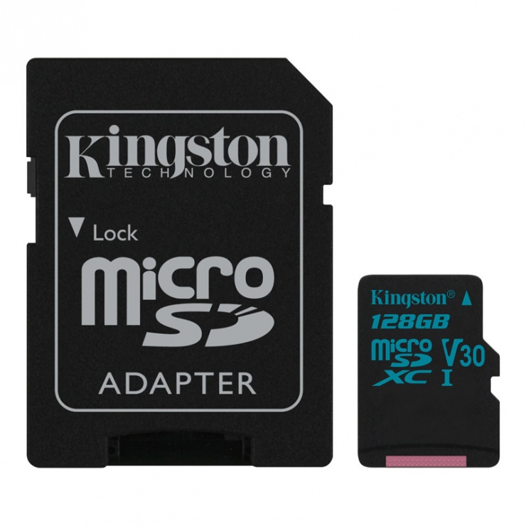 Imagine Card de memorie micro SDXC + adaptor SD 128GB clasa 10 UHS-I, Kingston SDCG2/128GB
