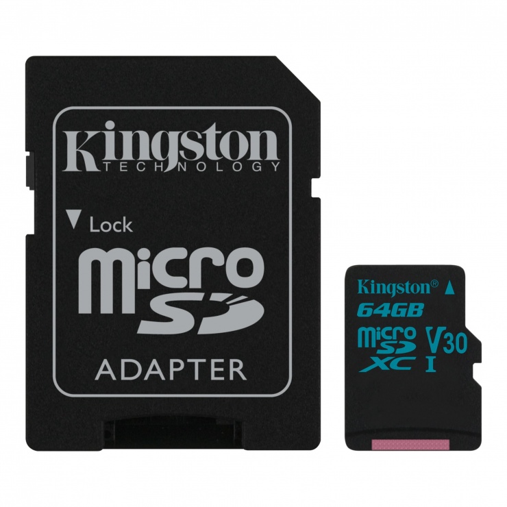 Imagine Card de memorie micro SDXC + adaptor SD 64GB clasa 10 UHS-I, Kingston SDCG2/64GB