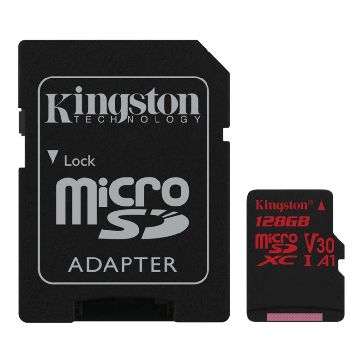 Imagine Card de memorie micro SDXC 128GB + adaptor SD Canvas React, Kingston SDCR/128GB