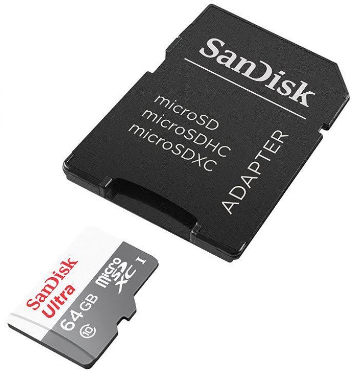 Imagine Card de memorie microSDXC 64GB clasa 10 + adaptor SD, Sandisk Ultra