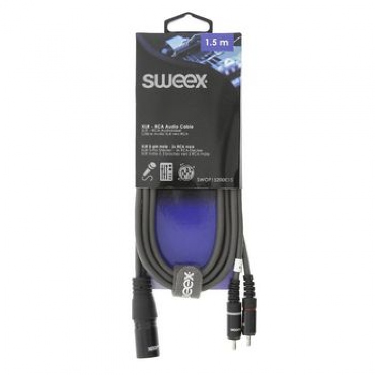 Imagine Cablu audio XLR 3 pini la 2 x RCA T-T 1.5m Gri, SWEEX SWOP15200E15-2